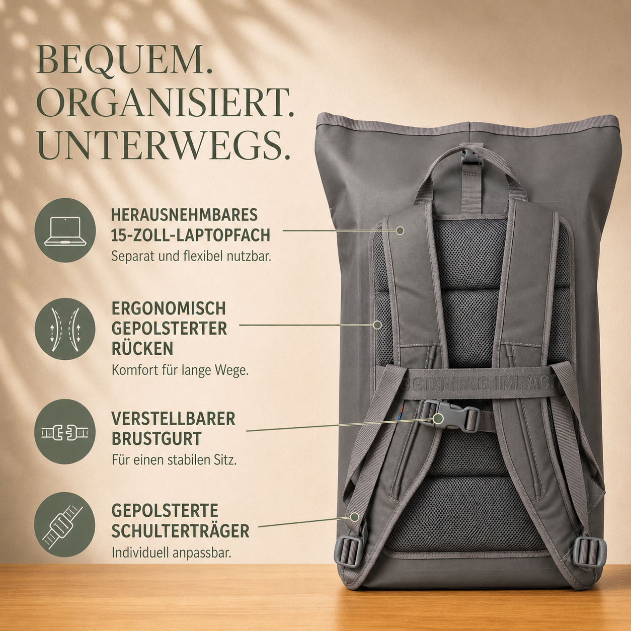 GOT BAG ROLLTOP 31 – 15-Zoll-Laptopfach und gepolstertes Tragesystem