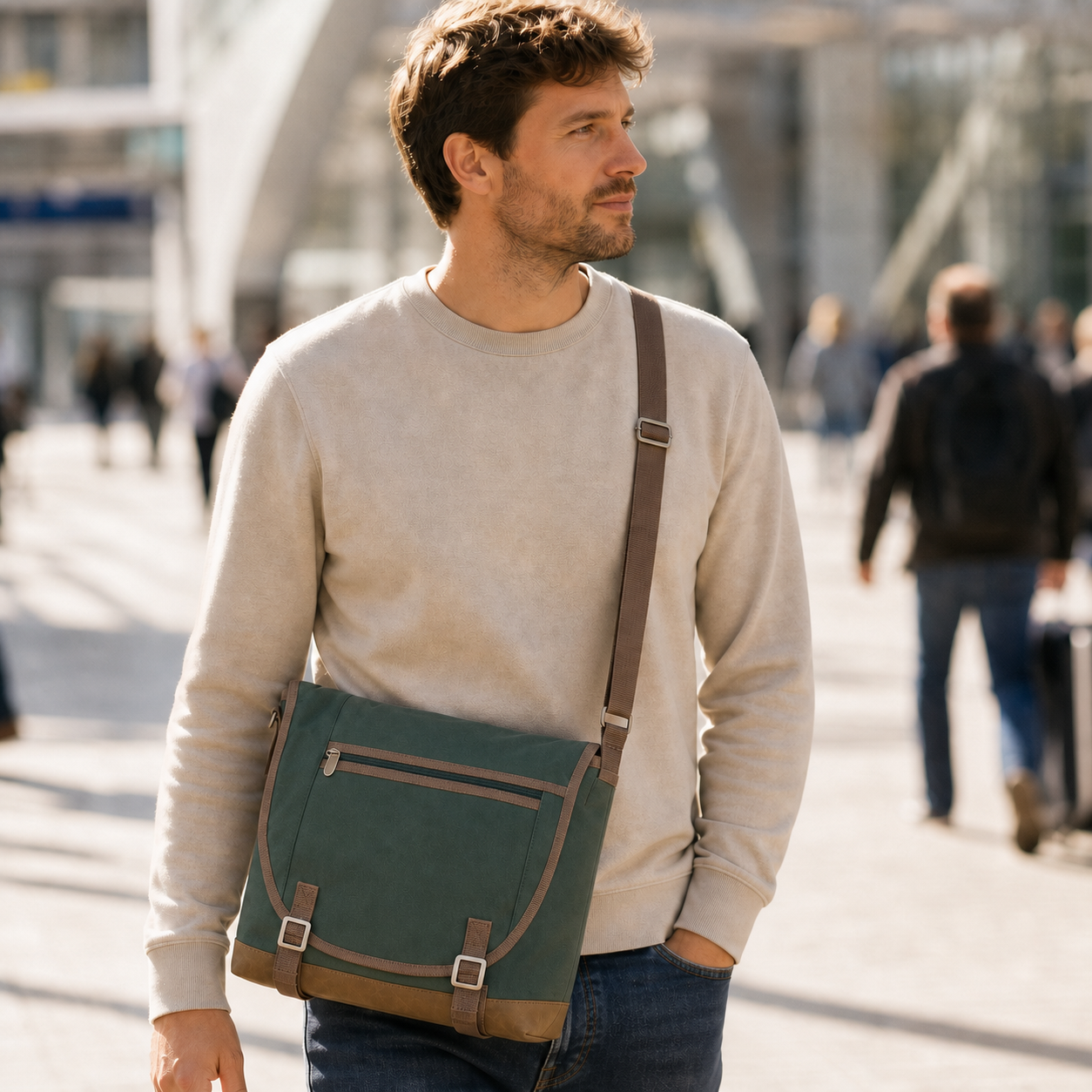 Messenger Bag Grün/Braun – Alltag