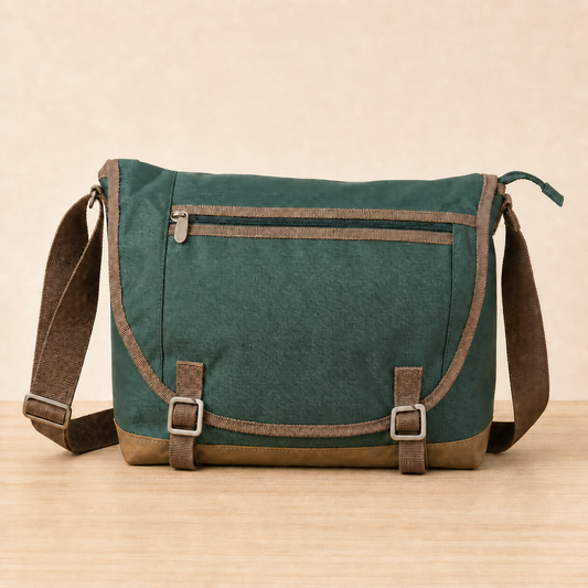 Messenger Bag Grün/Braun – Vorderseite