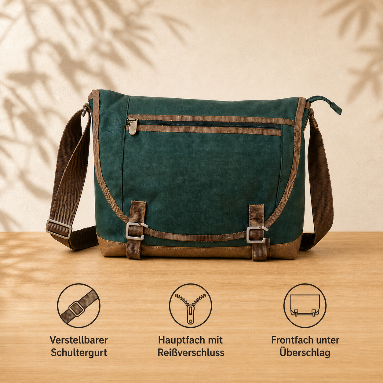 Messenger Bag Grün/Braun – Funktionen
