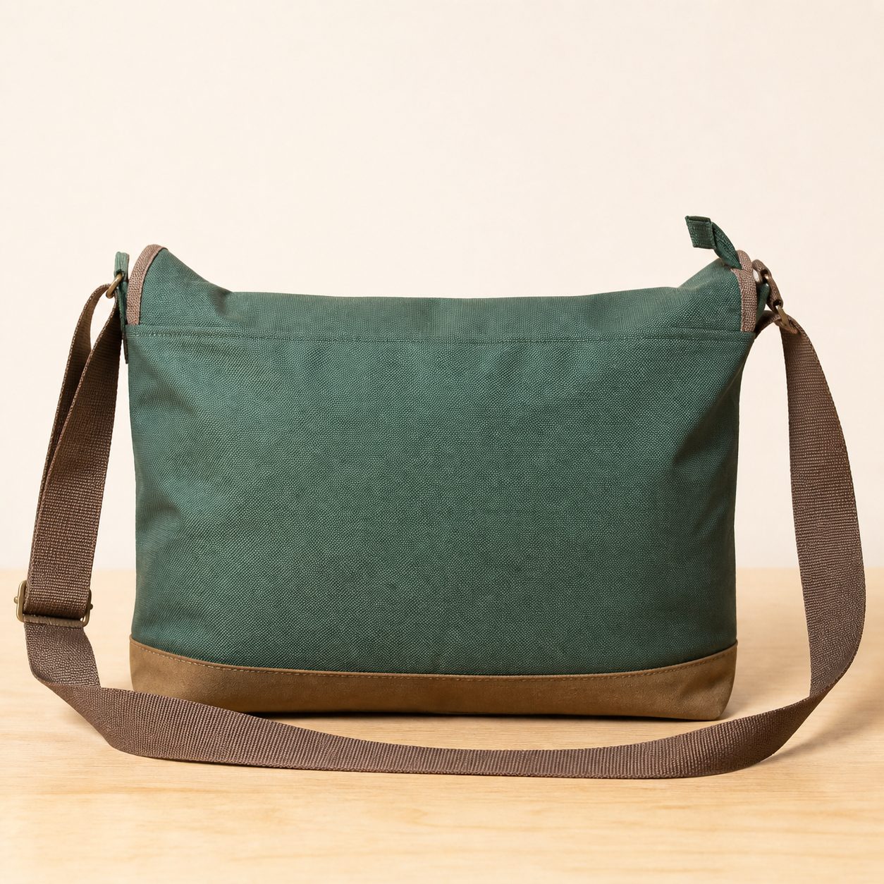 Messenger Bag Grün/Braun – Rückseite