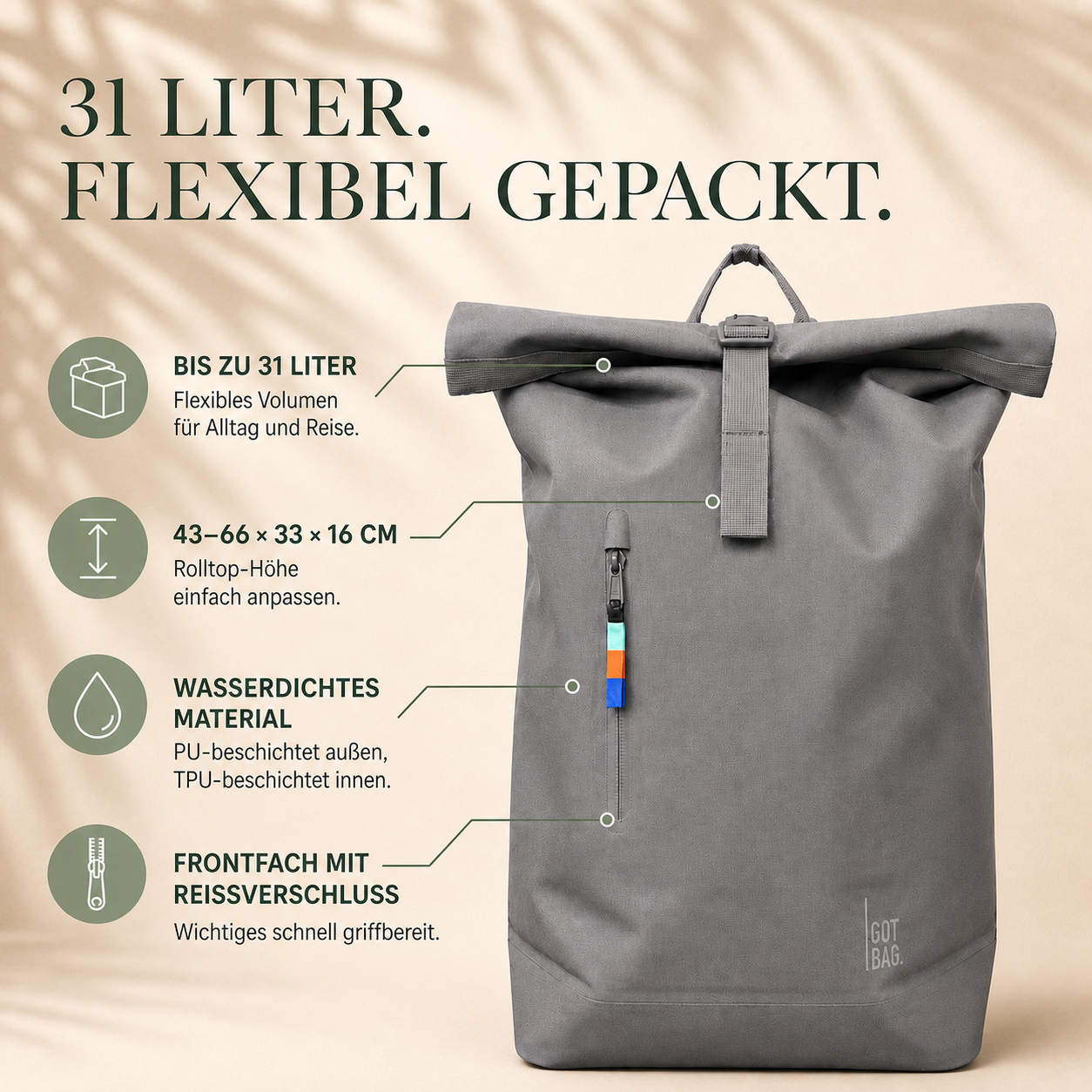 GOT BAG ROLLTOP 31 – 31 Liter Volumen und wasserdichtes Material